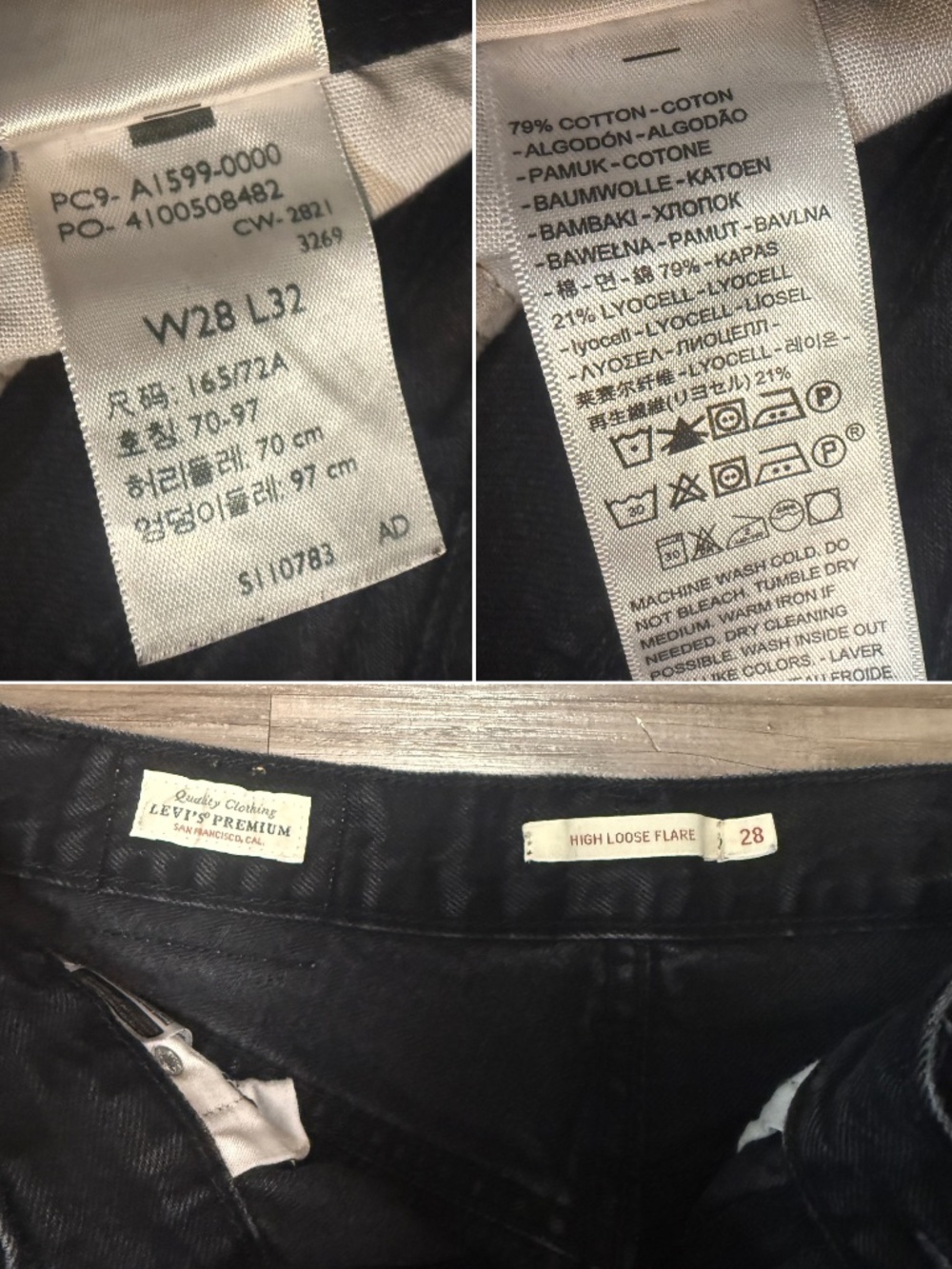 Levi’s Premium High Loose Flare Jeans 28x30 Train Wreck Black Big E $98 - Picture 11 of 12